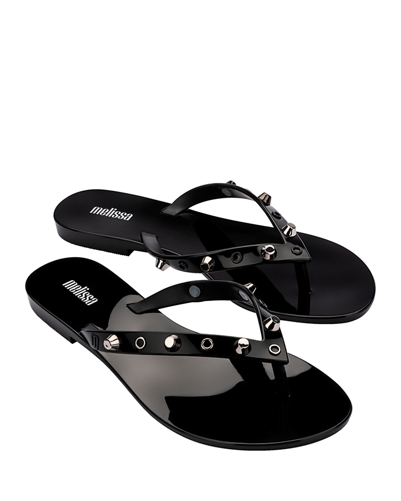 MELISSA WOMEN'S STUDDED SLIP ON THONG FLIP FLOP SANDALS