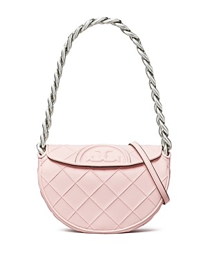 Shop Tory Burch Mini Fleming Soft Crescent Bag In Pale Pink