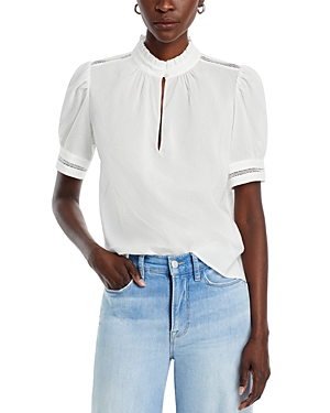 Shop Frame Short Sleeve Ruffled Collar Top In White