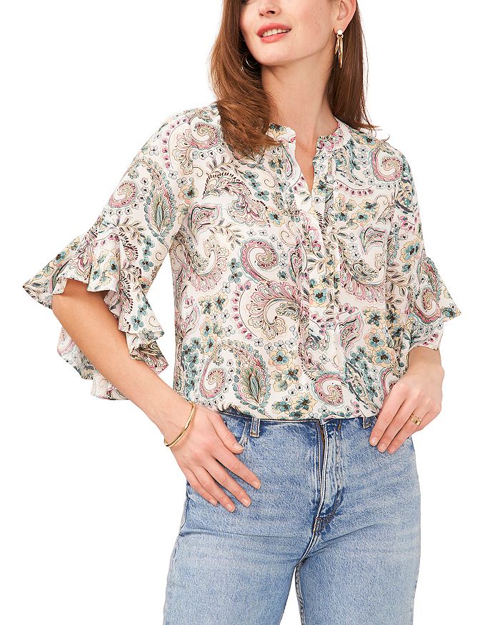 PINTUCK BLOUSE WITH DRAPED SLEEVE CAMDEN MOON