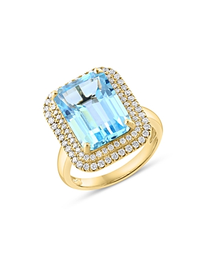 Shop Bloomingdale's Sky Blue Topaz & Diamond Double Halo Ring In 14k Yellow Gold In Blue/gold