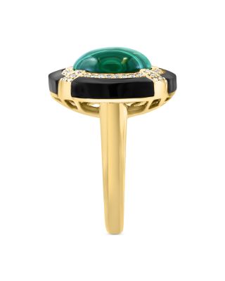 Malachite, Onyx and Diamond Ring in 14K Yellow Gold