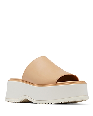 Shop Sorel Women's Dayspring Leather Platform Slide Sandals In Honest Beige
