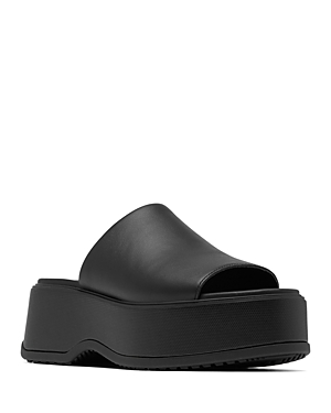 Sorel Dayspring Womens Leather Wedge Slide Sandals In Black