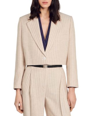 Sandro Striped One Button Crop Blazer