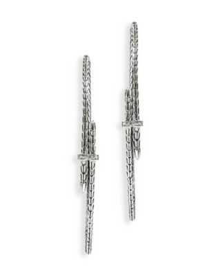 Sterling Silver Spear Diamond Bypass Hoop Earrings