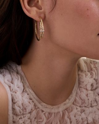 14K Yellow Gold Spear Diamond Coil Hoop Earrings