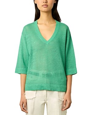 Shop Gerard Darel Lee V Neck Linen Sweater In Emerald