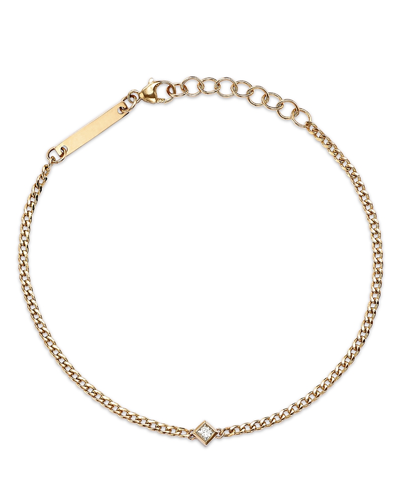 Zoë Chicco 14k Yellow Gold Princess Diamonds Diamond Solitaire Curb Chain Bracelet, 0.06 Ct. T. W. In Gold