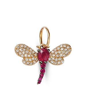 Nina Gilin 14K Yellow Gold Ruby and Diamond Dragonfly Charm
