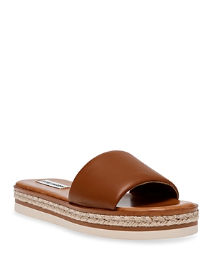 Shop Steve Madden Women's Enough Slip On Espadrille Slide Sandals In Cognac Leather