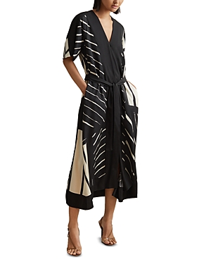 Shop Reiss Cami Stripe Print Dress In Black/white