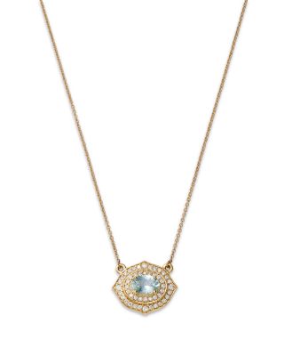 Bloomingdale's Fine Collection Aquamarine & Diamond Double Halo Pendant Necklace in 14K Yellow Gold, 18