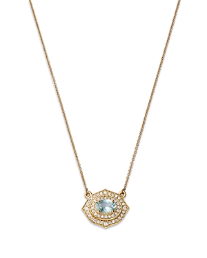 Aquamarine & Diamond Double Halo Pendant Necklace in 14K Yellow Gold, 18