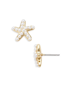 Shop Aqua Imitation Pearl Star Stud Earrings In 14k Gold Plated - 100% Exclusive In White/gold