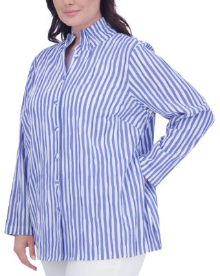 Foxcroft Plus - Carolina Striped Crinkle Shirt