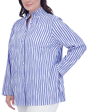 Foxcroft Plus Carolina Striped Crinkle Shirt In Cornflower