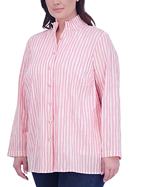 Foxcroft Plus Carolina Striped Crinkle Shirt In Softshell