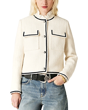 Shop Ba&sh Ba & Sh Raoul Contrast Trim Tweed Jacket In Off White