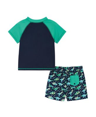 Boys' Dinosaur Graphic Raglan Rash Guard and Boardshort - Little Kid, Big Kid
