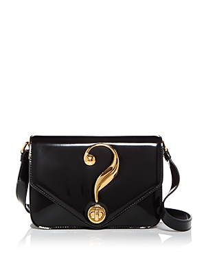 Shop Moschino Question Mark Leather Shoulder Bag In Black