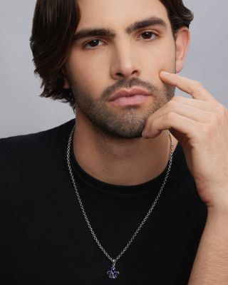 Men's Sterling Silver Anthem Lapis Lazuli Fleur de Lis Pendant - Exclusive