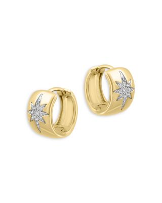 Bloomingdale's Fine Collection - Diamond Star Huggie Hoop Earrings in 14K Yellow Gold, 0.10 tcw