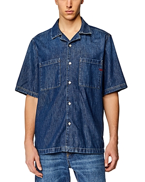 Shop Diesel D-paroshort Denim Bowling Shirt