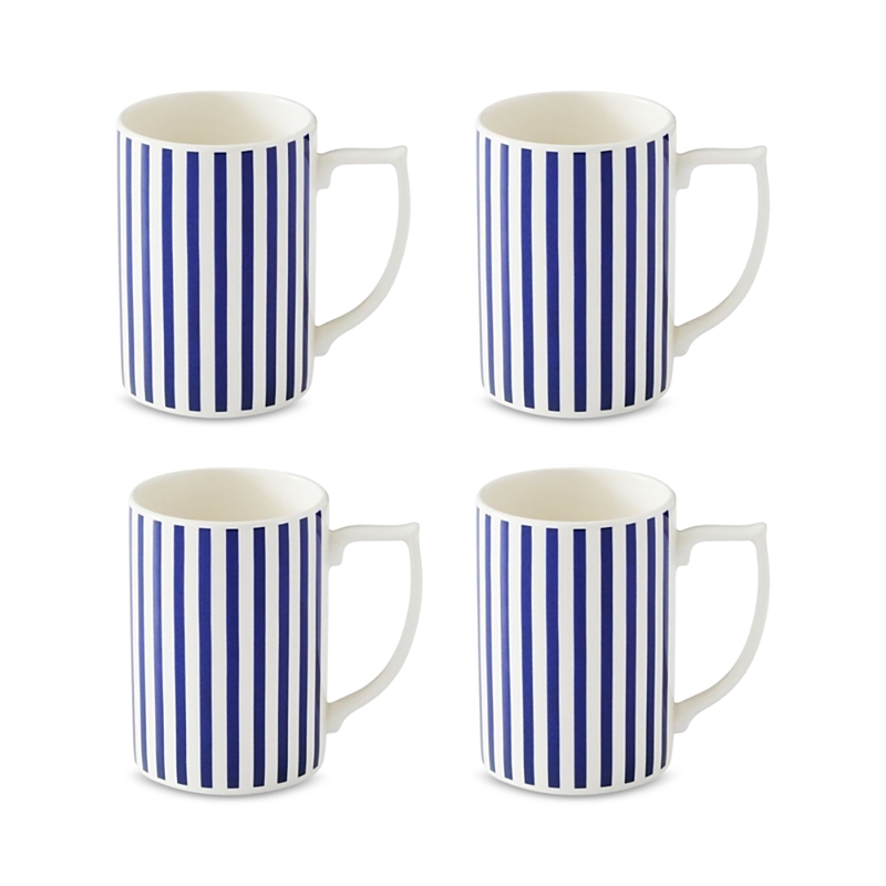 Spode Blue Italian Steccato Narrow Stripe Mugs, Set Of 4