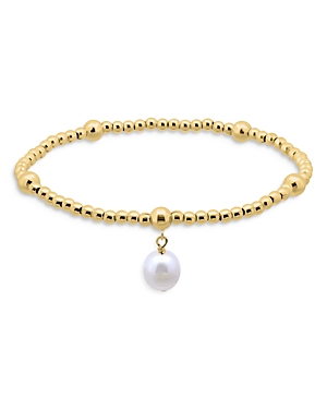 Aqua Cultured Freshwater Pearl Charm Stretch Bracelet in 18K Gold Plated Sterling Silver - 100% Excl