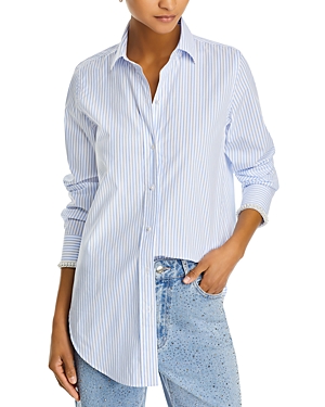 Generation Love Fiore Embellished Striped Shirt In White/blue