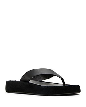 Shop Steve Madden Women's Kylen Slip On Thong Platform Sandals In Black Leather