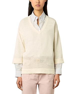 Shop Gerard Darel Lee V Neck Linen Sweater In Ecru