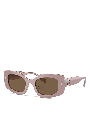 Tory Burch Pushed Miller Rectangular Sunglasses, 50mm In Pink/brown Solid