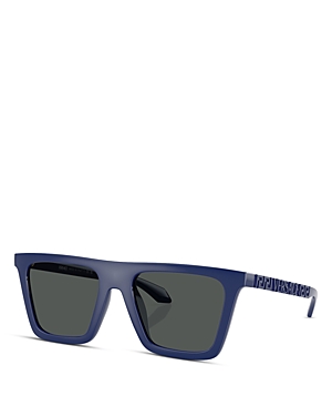 Shop Versace Rectangular Sunglasses, 53mm In Blue/gray Solid
