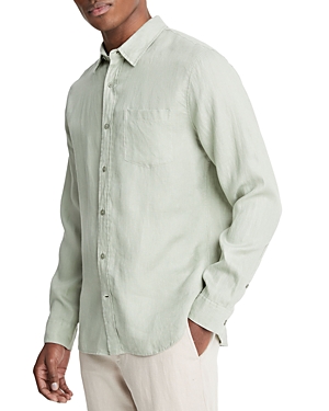 Shop Vince Solid Linen Button Down Shirt In Dried Cactus