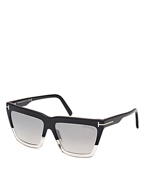 Shop Tom Ford Eden Geometric Sunglasses, 56mm In Black/gray Mirrored Gradient