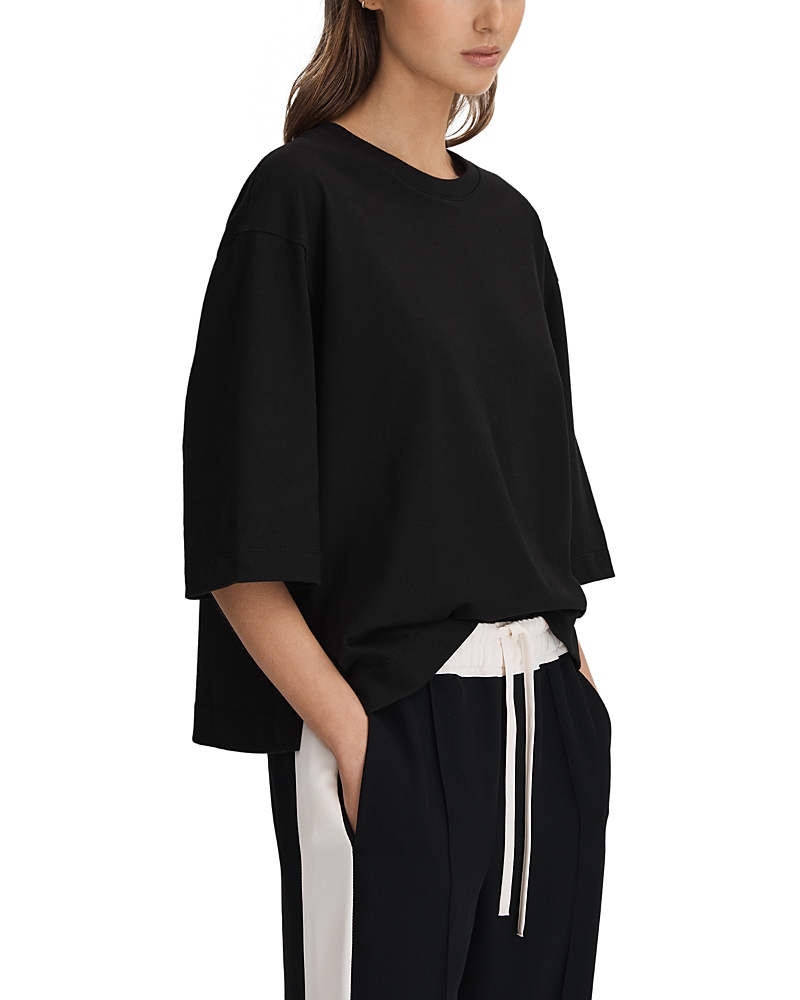 Reiss Womens Black Cassie Cropped Oversized Cotton T-shirt In Black