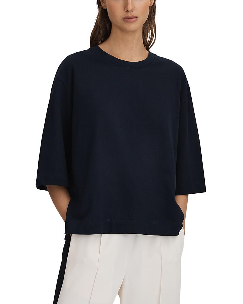 Reiss Navy Cassie Oversized Cotton Crew Neck T-shirt, M In Navy