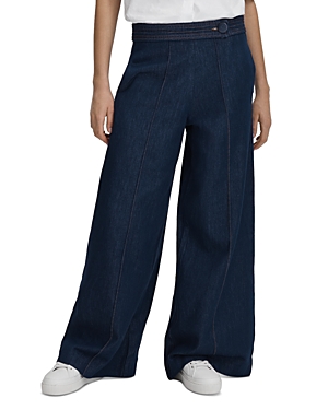 Reiss Dark Blue Belted Wide Leg Jeans In Dark Blue