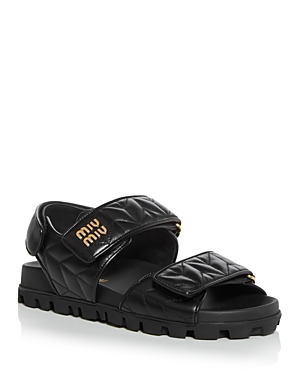 Shop Miu Miu Women's Quilted Strappy Slingback Sandals In Nero