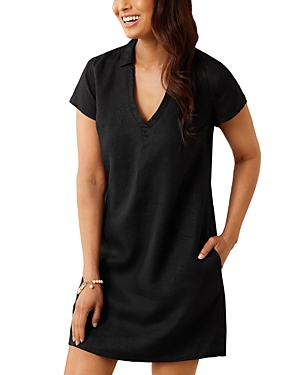 Tommy Bahama Two Palms Short Sleeve Collared Dress In Black