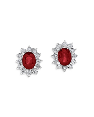 Bloomingdale's Ruby & Diamond Halo Starburst Stud Earrings in 14K White Gold