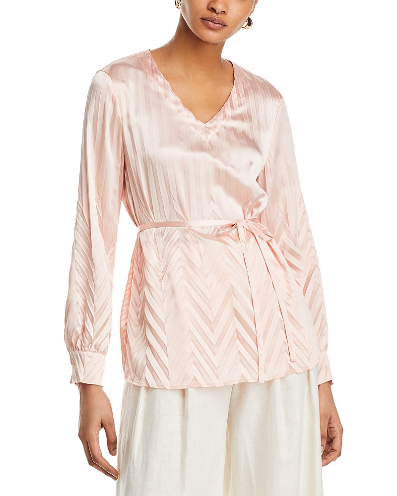 Misook Chevron Textured Crepe de Chine Blouse
