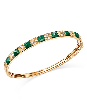Shop Bloomingdale's Malachite & Diamond Bangle Bracelet In 14k Yellow Gold In Green/gold