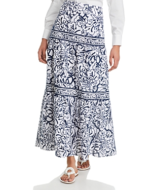 Shop Misook Cotton Floral Embroidery Maxi Skirt In Mazarinewhite