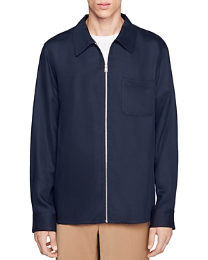 Sandro Zip Shirt Jacket In Navy Blue