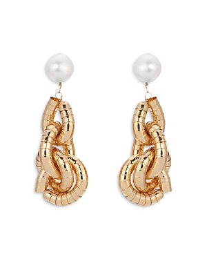 Shop Ettika Liquid Link Pearl Drop Earrings In 18k Gold Plated In Gold/white