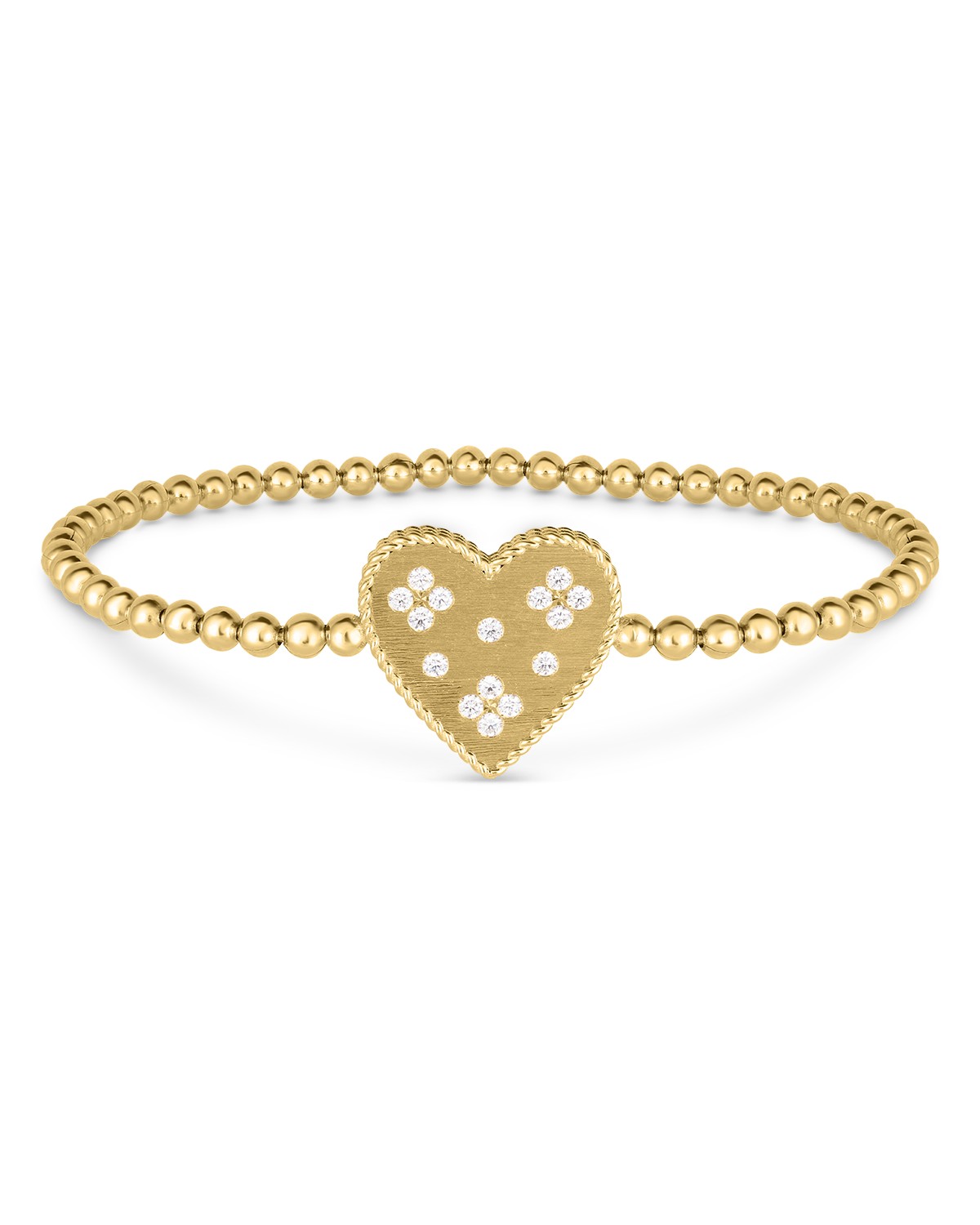 18K Yellow Gold Diamond Venetian Princess Heart Beaded Stretch Bracelet
