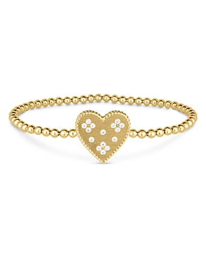 Roberto Coin 18K Yellow Gold Diamond Venetian Princess Heart Beaded Stretch Bracelet